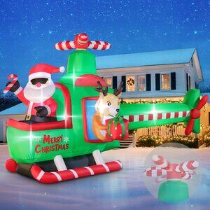⚡8.5 FT Christmas Inflatables Helicopter Bright LED Lights Outdoor Decorations